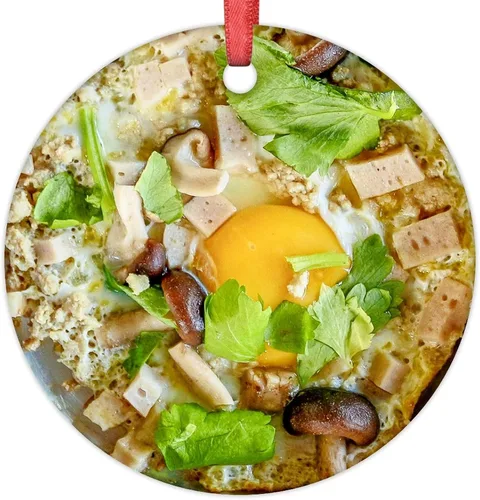 Vista 25 de Adornos de Navidad de huevo, carne y hongos, divertidos alimentos, decoraciones navideñas para árbol de cerámica, adornos de Navidad personalizados