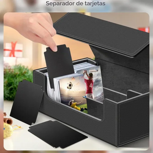 Vista 6 de Homthy Caja de almacenamiento de cubierta de 1200+ cartas para cartas de intercambio, caja de almacenamiento de cartas de cuero Commander con 1200+