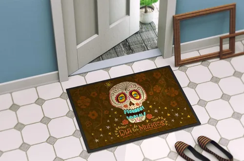 Vista 2 de Caroline's Treasures VHA3031MAT - Felpudo del Día de los Muertos de 18 x 27 pulgadas, para interiores y exteriores, para entrada, antideslizante