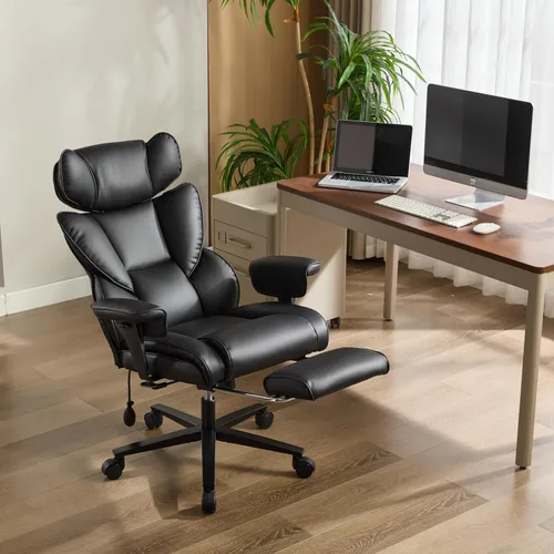 Vista 3 de Silla de oficina grande y alta de 600 libras con reposapiés y brazos abatibles, silla de oficina de tamaño grande para personas pesadas, soporte