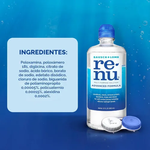 Vista 6 de Renu Solución para Lentes de Contacto, Fórmula Avanzada, Solución Multiusos con Estuche para Lentes, Limpia Suavemente, Desinfecta, Hidrata