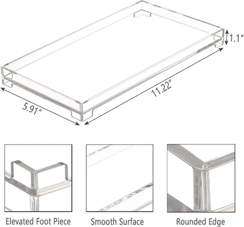 Vista 5 de Bandeja de baño de acrílico transparente rectangular organizador decorativo, grande Large-claro