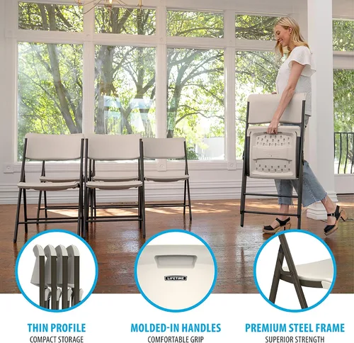 Vista 6 de LIFETIME Silla plegable con marco A, paquete de 4, almendra