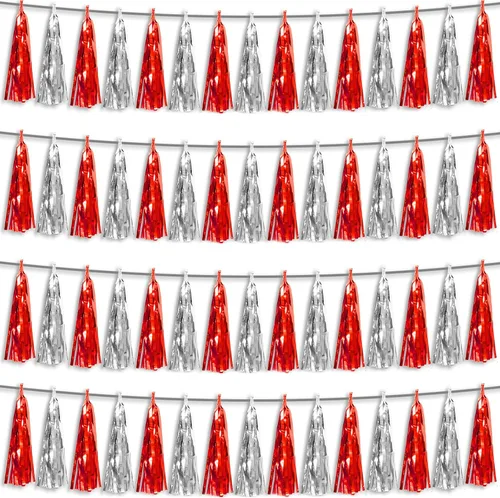 Vista 12 de 4P Guirnalda de Borla de Flecos de Aluminio Metálico Negro para Flotas de Desfile, Despedida de Soltera, Boda, Cumpleaños, Halloween, Navidad