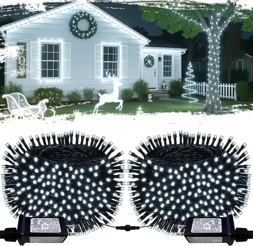 Vista 8 de Paquete de 2 tiras de luces de Navidad conectables, multicolor, 210 pies, 600 luces LED de Navidad para exteriores/interiores, luces de árbol