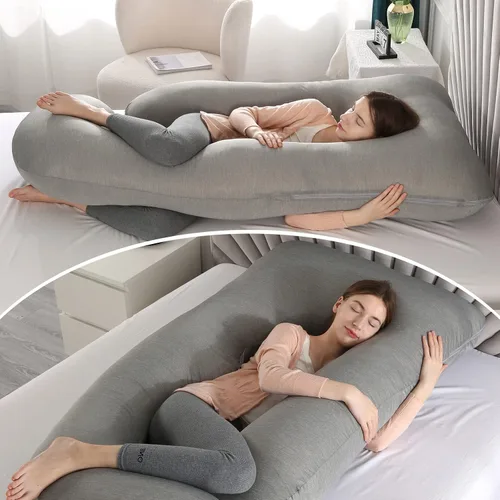Vista 3 de Almohada de embarazo de cuerpo completo en forma de U para dormir, almohada de maternidad de 57 pulgadas con funda extraíble, soporte para espalda