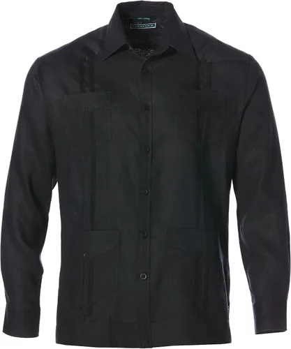 Vista 6 de Cubavera Camisa guayabera de manga larga con cuatro bolsillos y 100% lino para hombre (talla S-5x grande y alto)