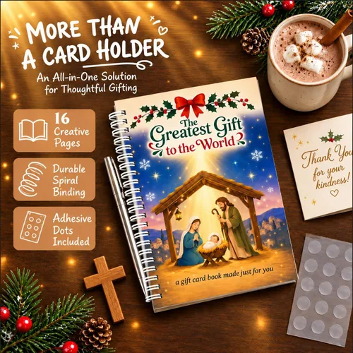 Vista 6 de Libro de tarjetas de regalo de Navidad para adultos, regalo con espiral Navidad cristiana