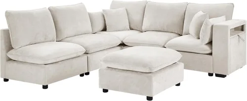 Vista 6 de JIVOIT Sofá modular modular de 93.7 pulgadas con otomana móvil, moderno en forma de U, sofá cama en forma de L con reposabrazos de almacenamiento