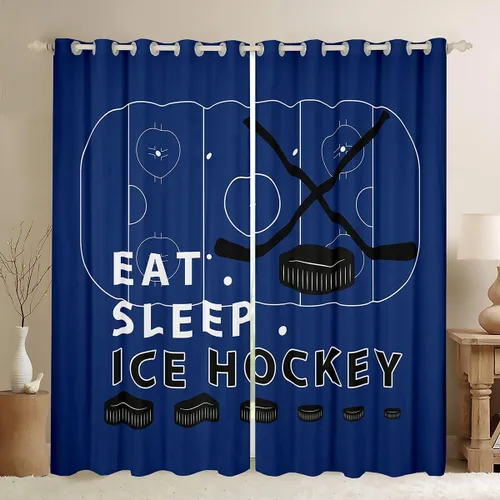 Vista 8 de Erosebridal Hockey Blackout Curtains for Boys,Blue and Black Sports Curtains & Drapes for Kids Teen,Ball Games Gamer Bedroom Decor,Ice Hockey Field