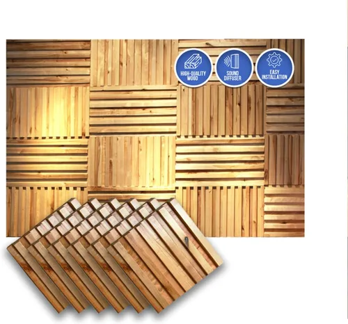 Vista 23 de Arrowzoom 1 Panel de arte de pared de madera de Finlandia de alto grado estilo bloque estético Difusor de sonido acústico STC 27 Home Studio