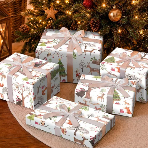 Vista 5 de Papel de regalo de Navidad enrollado actual, madera de Navidad