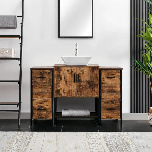 Vista 14 de eclife Lavabo de tocador de baño de 24 pulgadas, gabinete de metal moderno con estante inferior, fregadero azul para barco y grifo de ahorro de agua