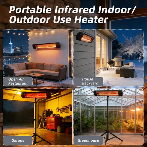 Vista 5 de Calentador eléctrico para exteriores de 1500 W para patio y garaje, calentador infrarrojo montado en la pared/de pie con control remoto, IP65