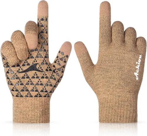Vista 20 de Achiou Winter Gloves for Men and Women, Touchscreen Soft Knit Gloves Camello almendra