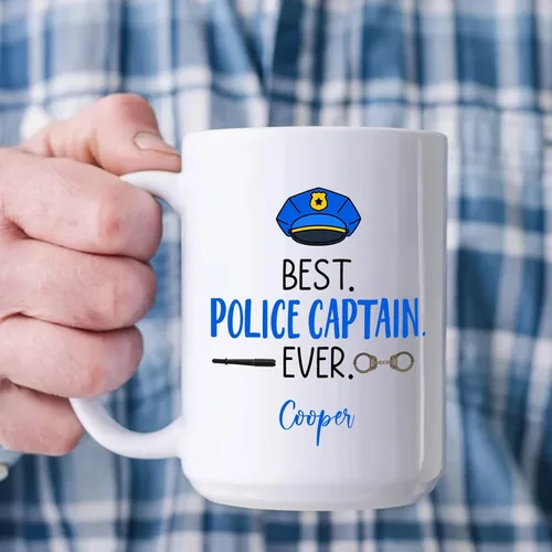 Vista 3 de Tazas Best Police Captain Ever, tazas de policía, taza de café personalizada de policía con nombre, regalo de oficial de policía personalizado