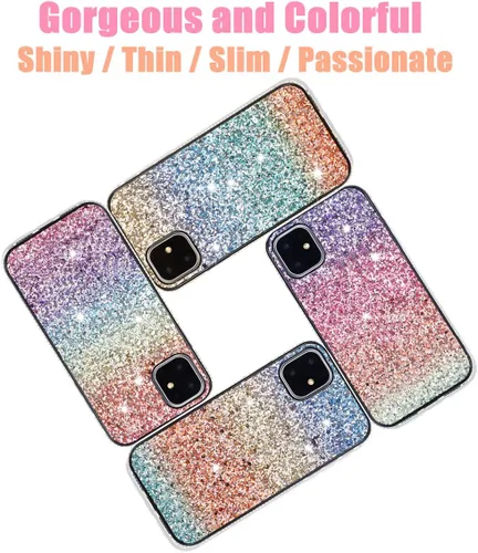 Vista 5 de Solomo Funda para iPhone 11 Pro, funda protectora gradual de arcoíris brillante de lujo con purpurina y parachoques de TPU suave para iPhone 11 Pro