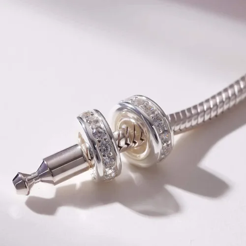 Vista 3 de 925 plata esterlina espaciador encanto grano con CZ transparente para pulseras Pandora Charms