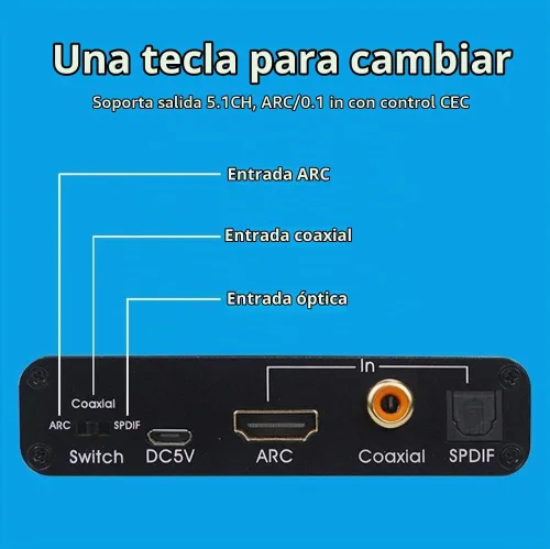Vista 6 de Convertidor DAC de 192 KHz, convertidor de audio multifunción, adaptador de extractor de audio HDMI ARC, entrada Toslink (óptica) o coaxial o HDMI
