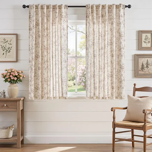 Vista 13 de jinchan Amlie - Cortinas florales de lino de 63 pulgadas de largo para sala de estar, dormitorio, casa de campo, cortinas de decoración de campo