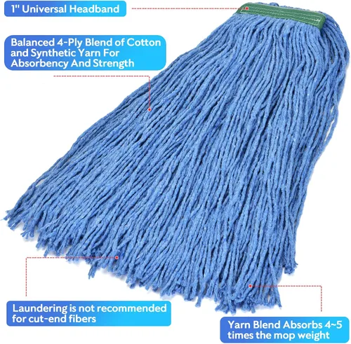 Vista 6 de Matthew Cleaning - Paquete de 3 trapeadores de algodón de 16 onzas, cuerda abierta de algodón, recambios de cuerda resistente, mezcla universal
