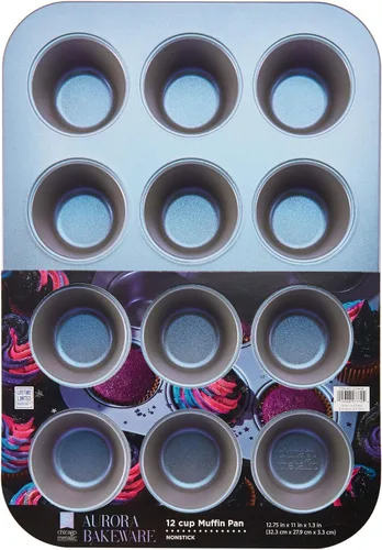 Vista 6 de Chicago Metallic Aurora - Sartén antiadherente, 12 tazas de magdalenas, iridiscente