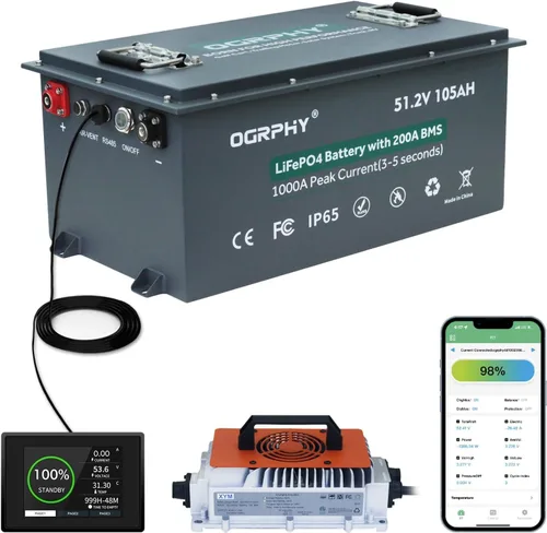 Vista 10 de Kit de conversión de batería de litio para carrito de golf de 48 V, con monitor táctil y cargador, 200 A BMS