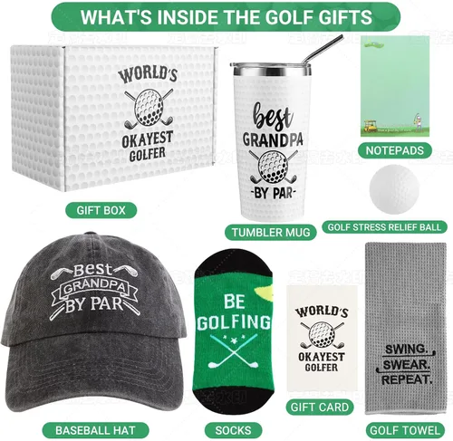 Vista 2 de Bayelove Regalos de golf para el abuelo, regalos únicos para el abuelo, divertidos regalos de golf para hombres, incluyendo vaso, tazas, calcetines