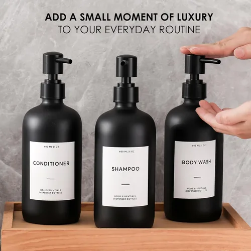 Vista 3 de HOMCDALY Dispensador de champú y acondicionador, paquete de 3 botellas recargables de champú y acondicionador de 21 onzas, dispensador de bomba