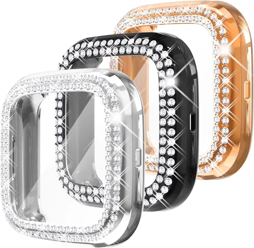 Vista 16 de Fullife Paquete de 10 Parachoques de TPU para Fitbit Versa 2, Fundas de Cristal con Diamantes Brillantes HD, Funda Protectora Completa, Resistente a