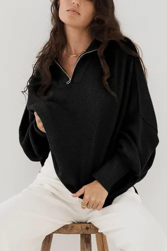 Vista 8 de PRETTYGARDEN Suéter de otoño de gran tamaño para mujer, casual, manga larga, con cremallera, cuello