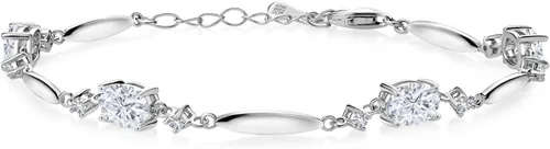 Vista 47 de Gem Stone King 925 Sterling Silver Gemstone Birthstone and White Created Sapphire Tennis Bracelet For Women Oval 7X5MM and 2MM 6 Inch + 1 Inch