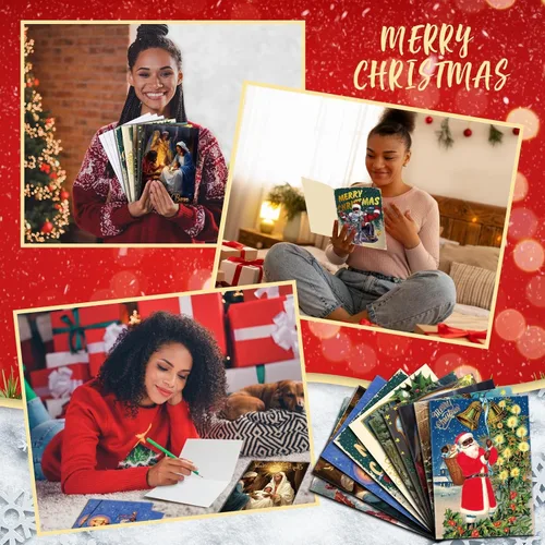 Vista 4 de Zhanmai 100 juegos de tarjetas de Navidad negras afroamericanas, tarjetas religiosas negras con sobres para suministros de Navidad (Vintage)