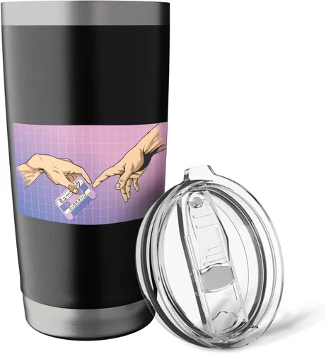 Vista 5 de Vaporwave Aesthetic Music audiocassette Synthwave Vaporwave Stainless Steel Insulated Tumbler