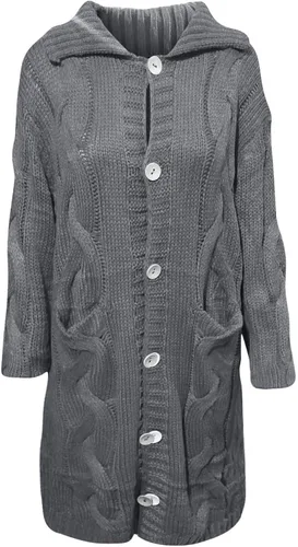 Vista 3 de Suéteres largos de talla grande para mujer, con botones, chaquetas de punto grueso, cárdigan de otoño e invierno, frente abierto para exteriores
