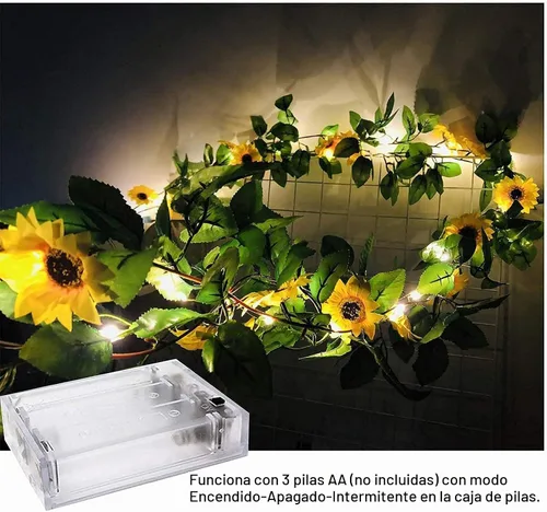 Vista 5 de Fielegen Guirnalda de 20 luces LED artificiales de girasol, vides de girasol de seda de 6.56 pies con 9 cabezas de flores, funciona