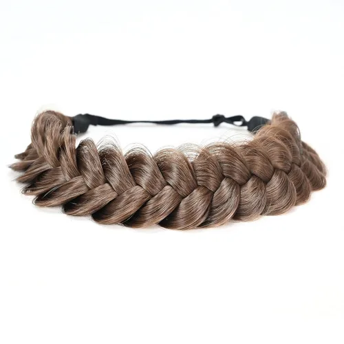 Vista 36 de Diadema trenzada sintética clásica de cabello con hebras anchas para boda, trenzas esponjosas desordenadas, banda para peluca, accesorio de belleza