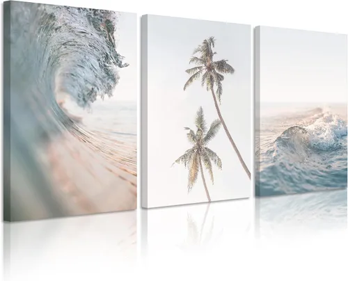 Vista 9 de Arte de pared de playa, impresiones bohemias, lienzo costero, decoración de pared, imágenes de playa, hierba de pampas, océano, póster de plantas
