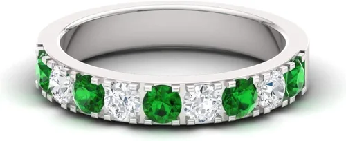 Vista 2 de Diamondere Anillo de boda con piedras preciosas naturales y certificadas y diamantes en oro blanco de 14 quilates Anillo apilable de media