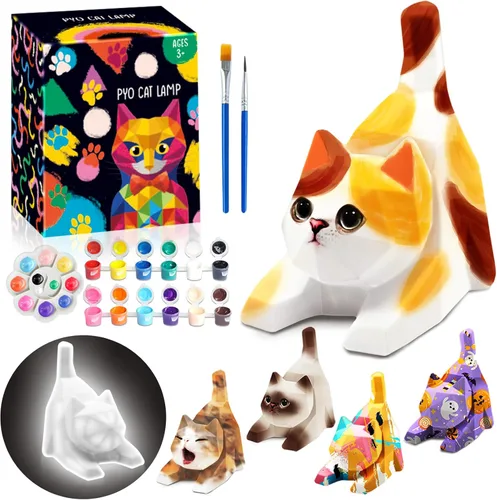 Vista 10 de FUNZBO 2 piezas Pintar tu propia lámpara de gato - Suministros de arte y manualidades, kits de pintura de gatitos para niños y adolescentes, juguete