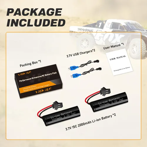 Vista 7 de Batería de iones de litio de 3.7 V 2000 mAh, paquete de 2 con 2 cargadores USB, enchufe SM-2P, batería recargable 15C RC compatible con autos