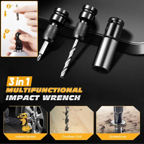 Vista 2 de Llave de impacto inalámbrica bellaDimora compatible con batería Dewalt de 20 V Brushless Motor, Auto-Stop Reverse, LED Light, 32-Piece Kit, Tire
