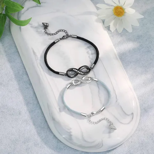 Vista 3 de Pulseras de infinito personalizadas para mujeres, hombres y parejas, pulseras a juego con nombre personalizado para parejas, para novio, novia