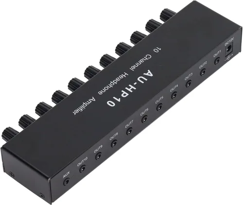 Vista 6 de Amplificador de auriculares de 10 canales Divisor de auriculares 1 entrada 10 salidas estéreo divisor de audio control independiente DC 12V