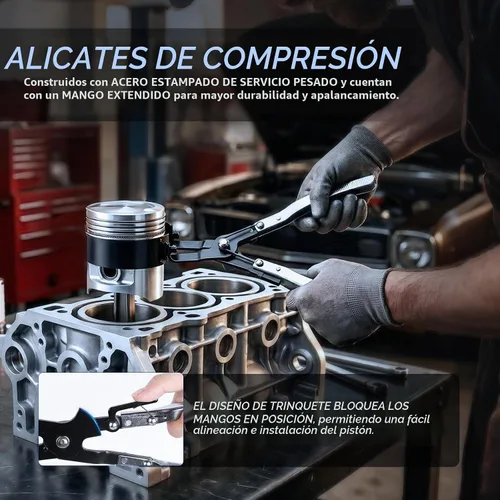 Vista 2 de MR CARTOOL Herramienta de compresor de anillo de pistón, juego de compresor de anillo de pistón del motor con 6 anillos de pistón