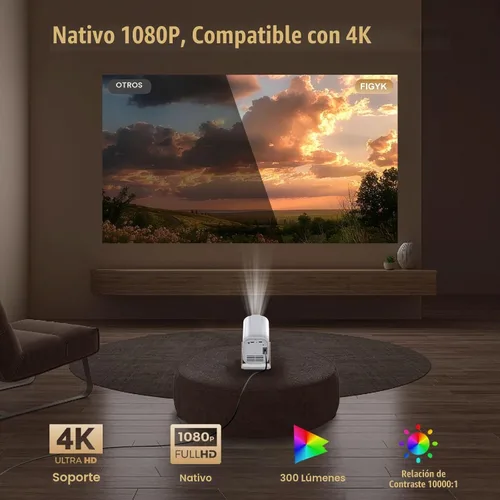 Vista 6 de 【Aplicaciones integradas y enfoque eléctrico】Mini proyector con WiFi y Bluetooth 1080P Portable Projector, Movie Projector for Bedroom, 210°
