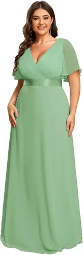 Vista 38 de Ever-Pretty Vestidos formales de noche de gasa para mujer con cuello en V de talla grande para mujeres con curvas, vestido de dama de honor de largo
