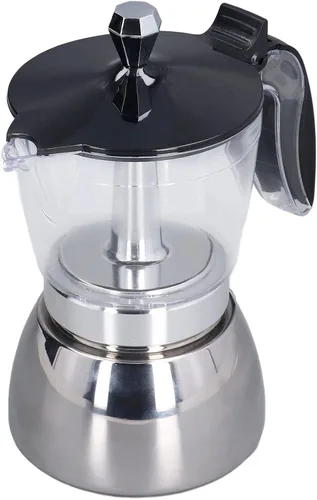 Vista 9 de Cafetera de acero inoxidable de 6 tazas con tapa de ABS transparente, cafetera duradera para uso doméstico y exterior