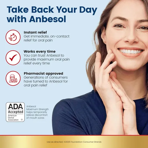 Vista 2 de Anbesol Gel Máxima Fuerza – Alivio instantáneo del dolor oral para dolores de muelas, aftas bucales, dolor de encías, dolor de dentadura – 0.33 onzas