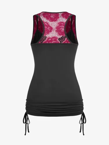 Vista 2 de ROSE GAL Túnica de encaje para mujer, talla grande, cuello en V, camiseta sin mangas gráfica, casual, para verano, linda túnica